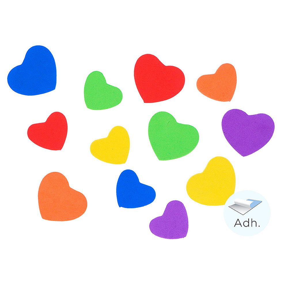 Corazones de Goma Eva Adhesiva 42x35mm. y 32x28mm. 60u. 98005