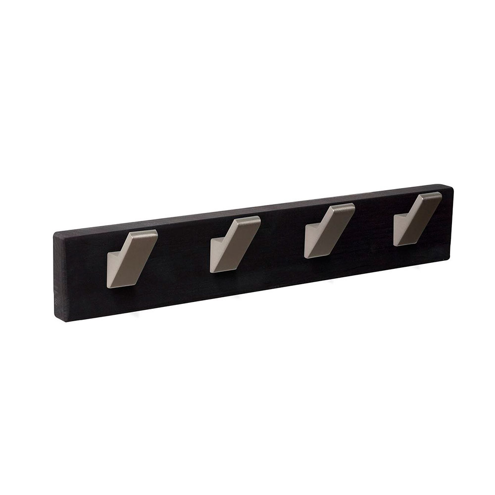 Percha Pared Madera Negra 4 Ganchos Inox Mate