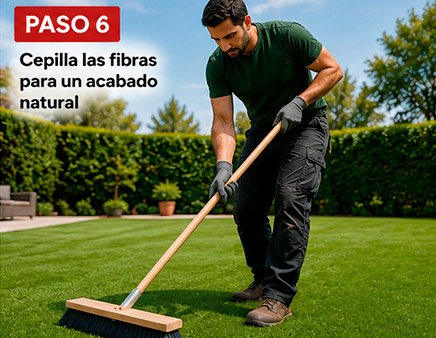 6-instalar-cesped-artificial-cepilla Cómo instalar césped artificial sobre tierra paso a paso. Cepilla | Servei Estació