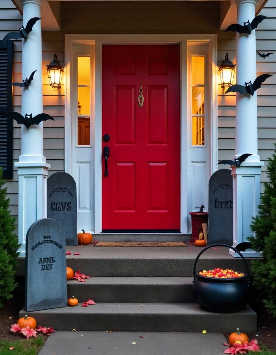 Puerta de casa como cementerio halloween