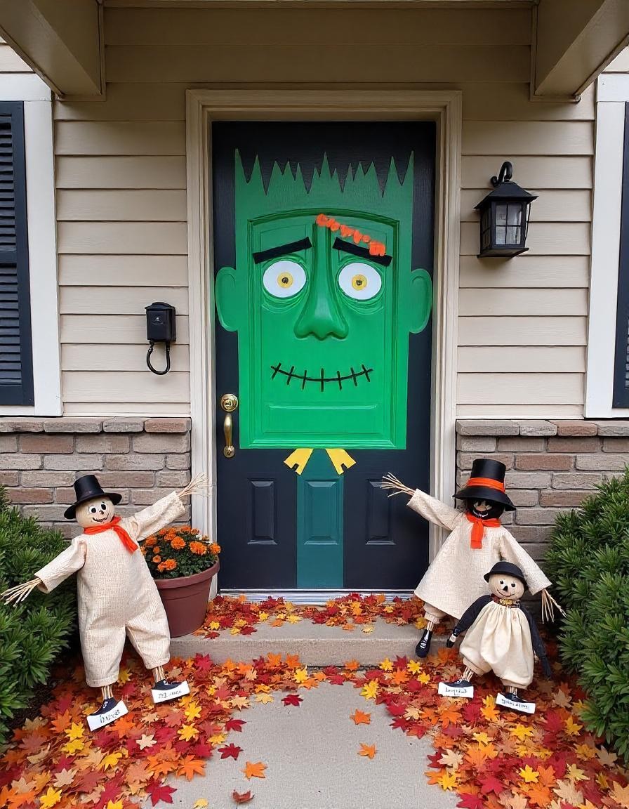 Puerta halloween al estilo Frankenstein