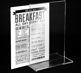 Metacrilato para hostelería, restauración y comercios. Portamenús transparente