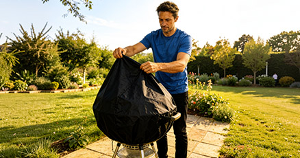 Limpiar una barbacoa. Poner funda | Servei Estació