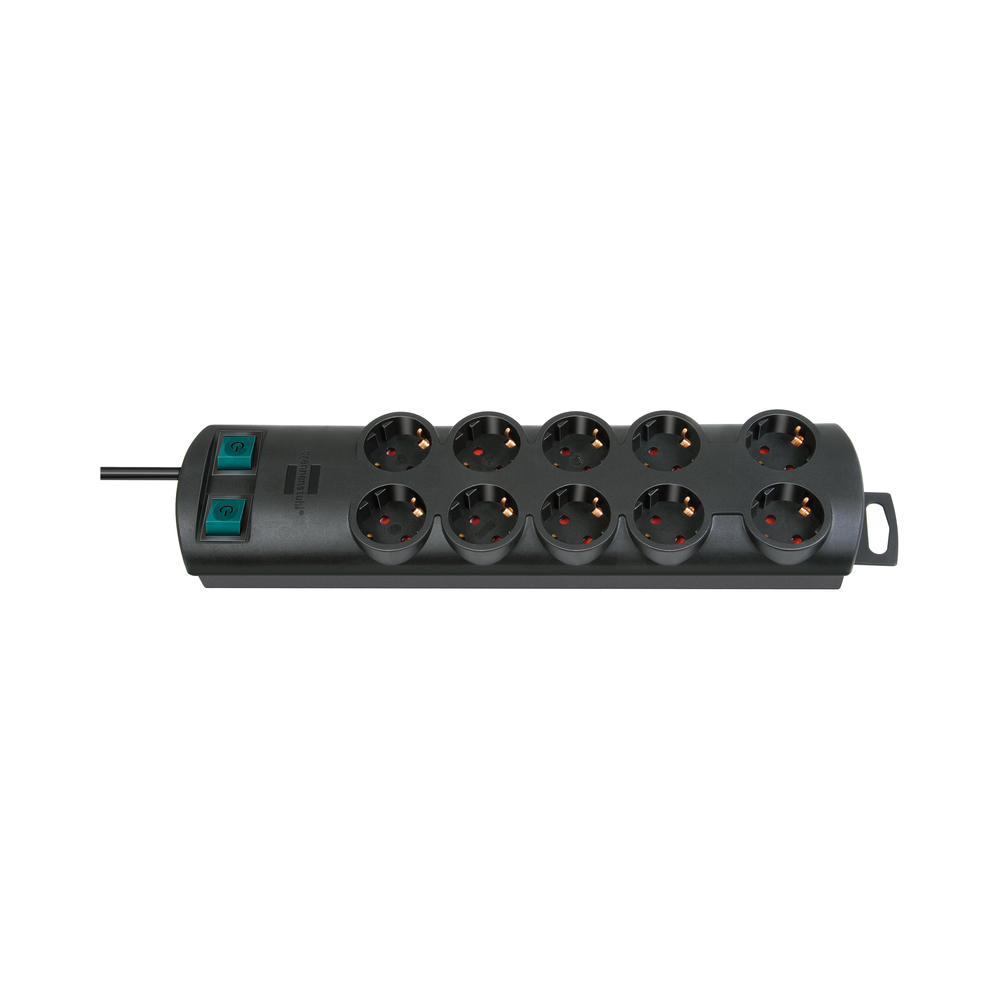 Regleta Primera-Line 10 tomas negro 2m H05VV-F 3G1,5 interruptor cada 5  tomas