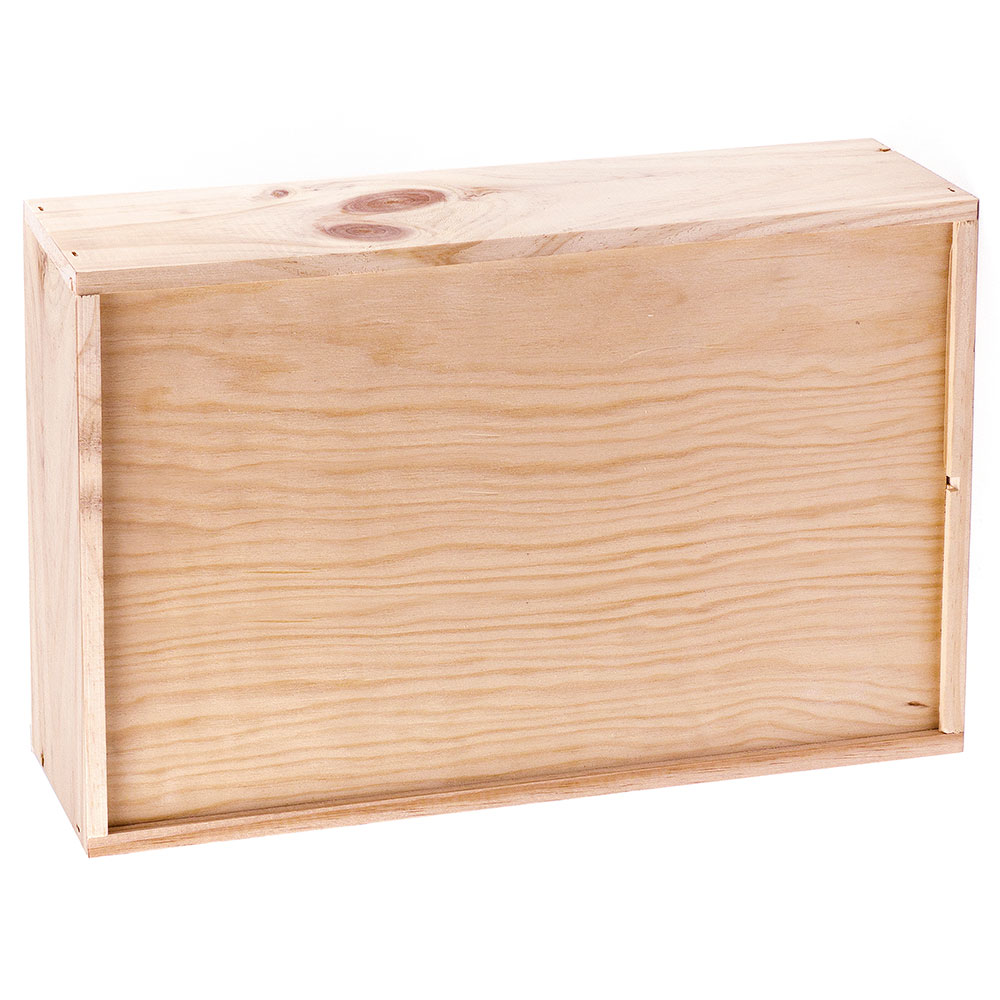 Caja de madera de pino con fondo de dos piezas