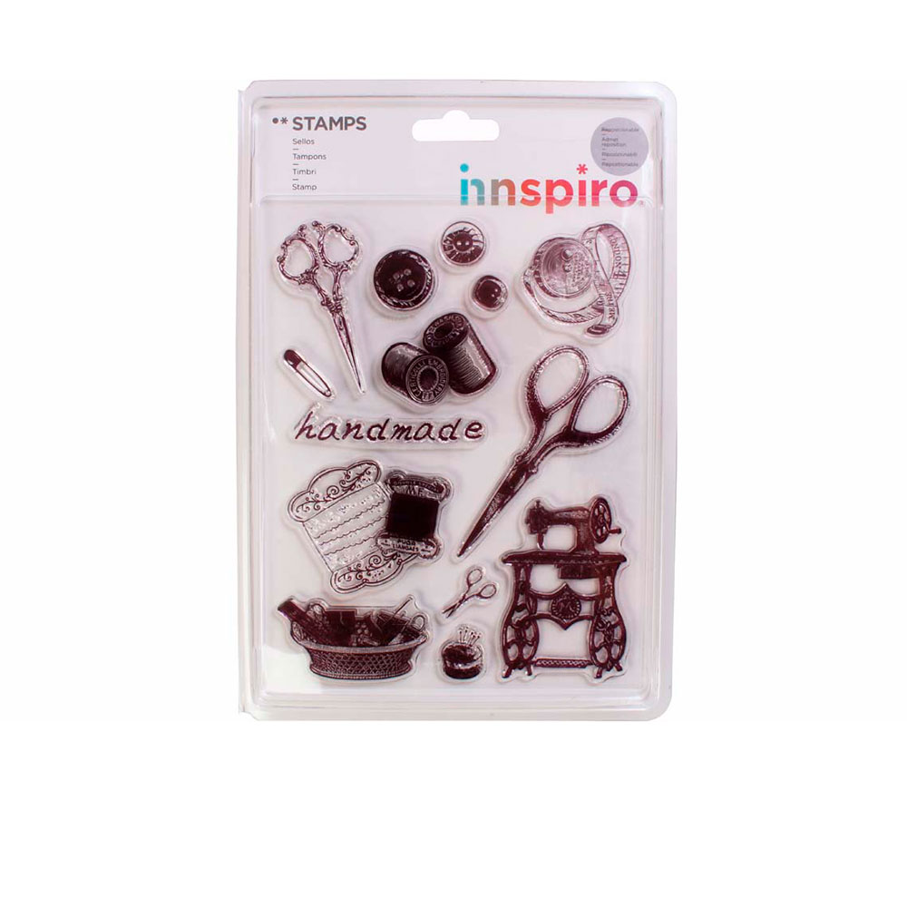 Set Sellos Acrílicos Costura: Hecho A Mano 14x18Cm