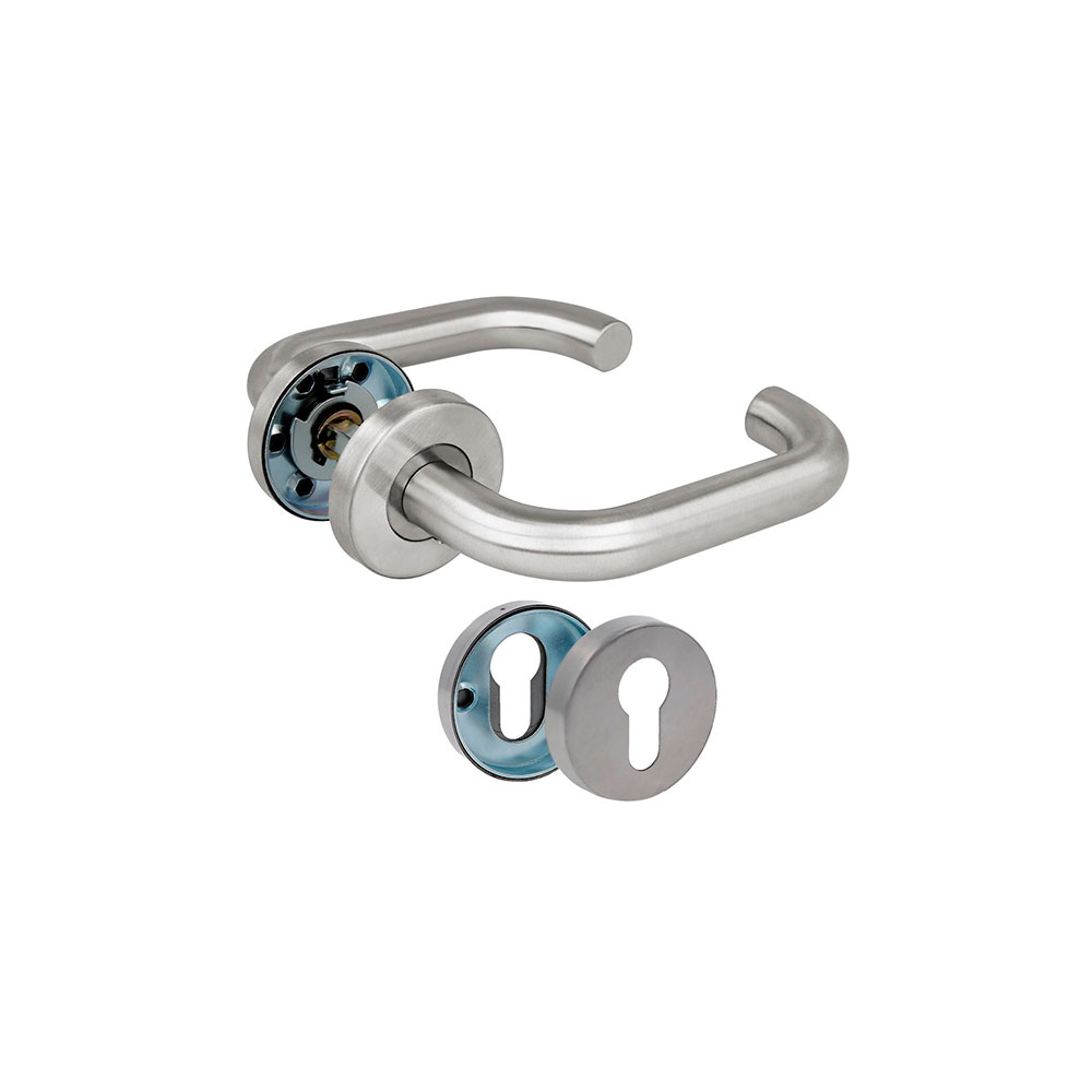 Juego de manillas Acero inox. 140 x diam. 19mm. con roseta interior niquelada - Mod. 3RBX