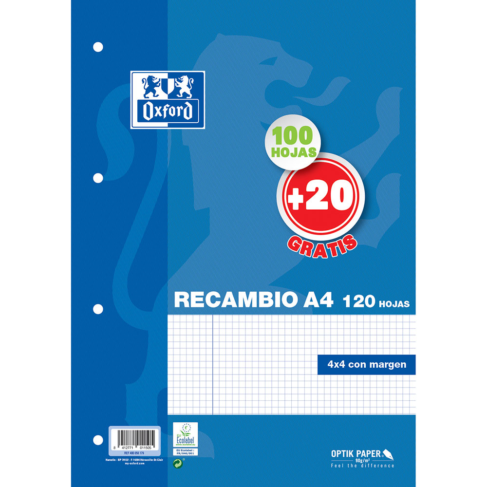 Recambio T.Blanda A4 100+20H. Azul 4x4