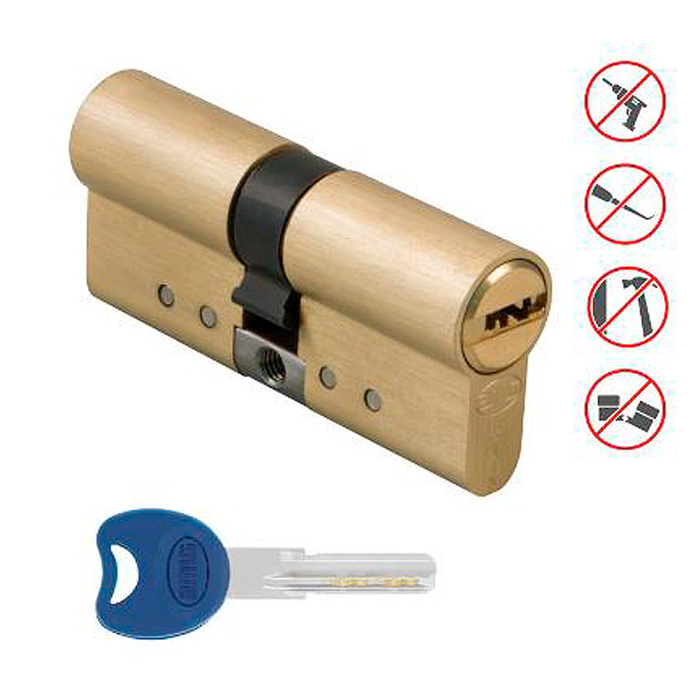 Cilindro alta seguridad 6 pines y leva 15 mm. 80 (30-50) en Latón cromado mate - Mod. 10000S