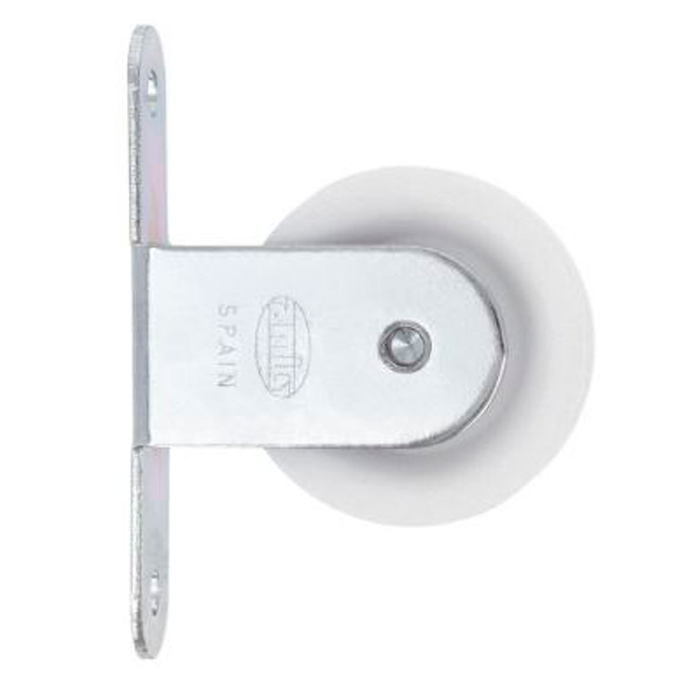 Polea con roldana de plástico y soporte de sujeción. Diám. 39mm. Acero zincado - Mod. 7