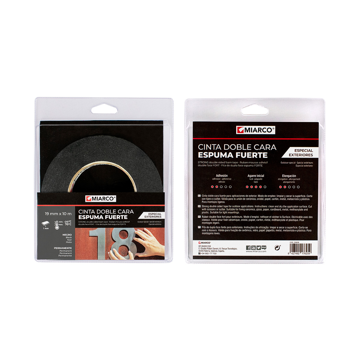 Cinta adhesiva doble cara Df-2501 Espuma Fuerte Exterior 19mmx10m