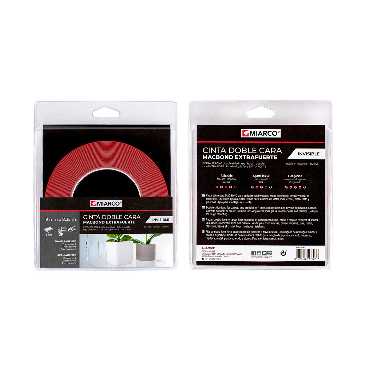 Cinta adhesiva Macbond 10t Extrafuerte Invisible 19mm x 8,25m