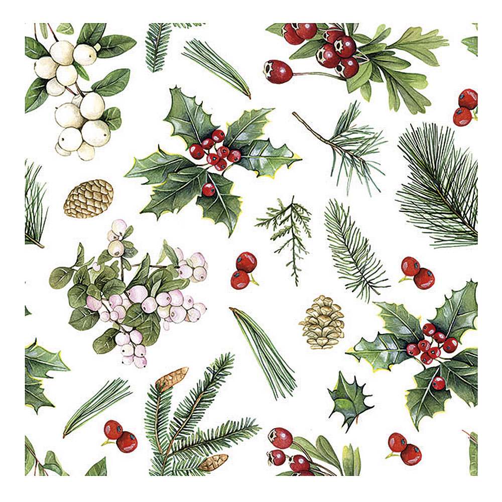 Servilleta Winter Greenery White 33 x 33 cm (33 u.)