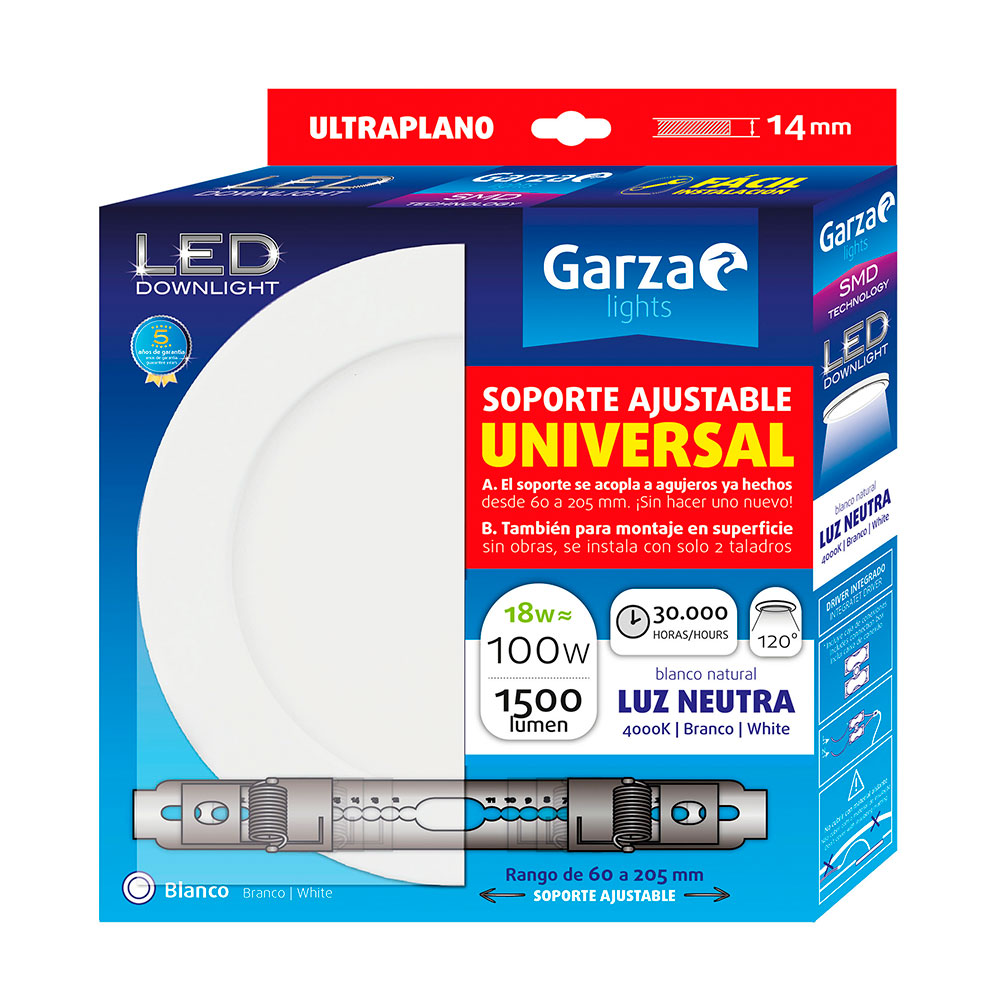 Downlight Clip On Blanco 18W Luz 4000K