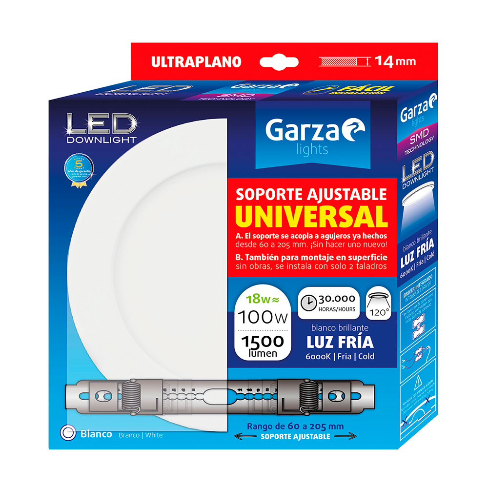 Downlight Clip On Blanco 18W Luz 6000K