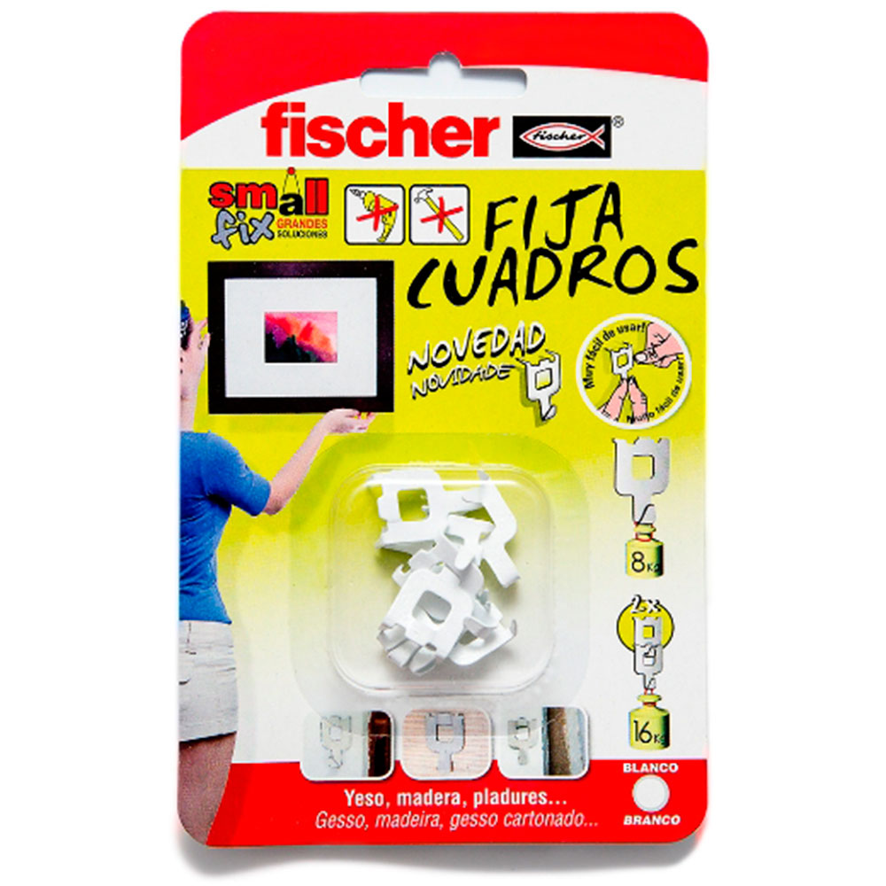 Fija Cuadros Max. 16 Kg (8u.) Blanco Yeso, Madera, Pladur