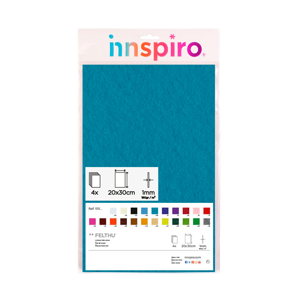 Fieltro Plano Acrilico Felthu Turquesa 0,8Mm.(4 Laminas-20x30)