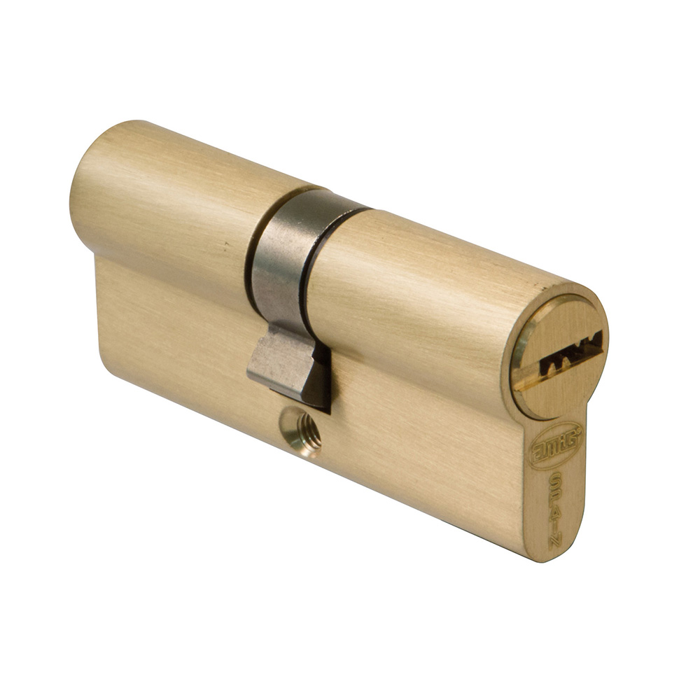 Cilindro de seguridad 6 pines y leva 15 mm. 90 (45-45) en Latón mate - Mod. 9850