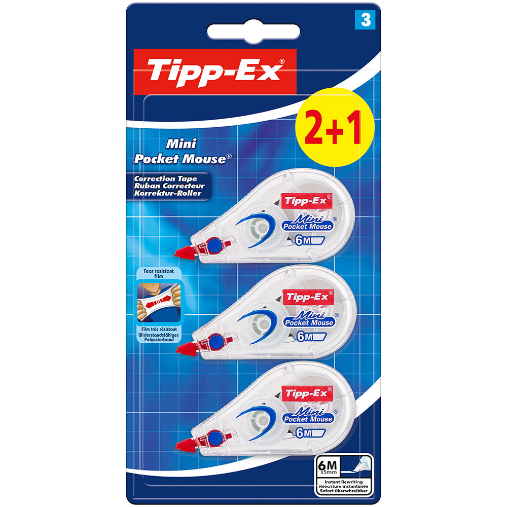 Tipp-Ex Mini Pocket Mouse Rubans Correcteurs - 6 mx 5 mm, Blister de 2+1