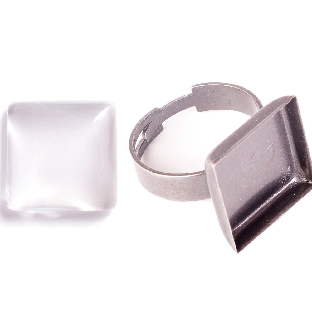 A. Camafeo Met. 16x16Mm/ 99844-As Ajust. Cuad. Plateado Envejecido