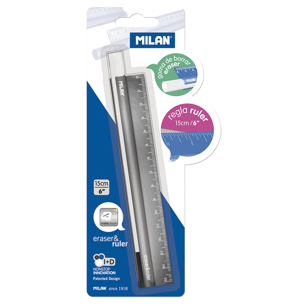 Regla +Goma De Borrar Metalica 15Cms