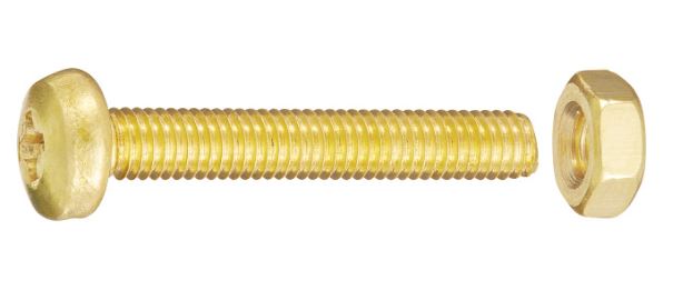 Tornillo Métrico con Tuerca Cabeza redonda 6x40mm. Din 7985 Latón Ph Phillips (4u.)