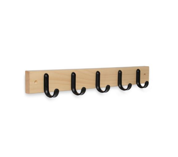 Colgador arce con 5 ganchos negros / arce 60 x 488 x 52 mm