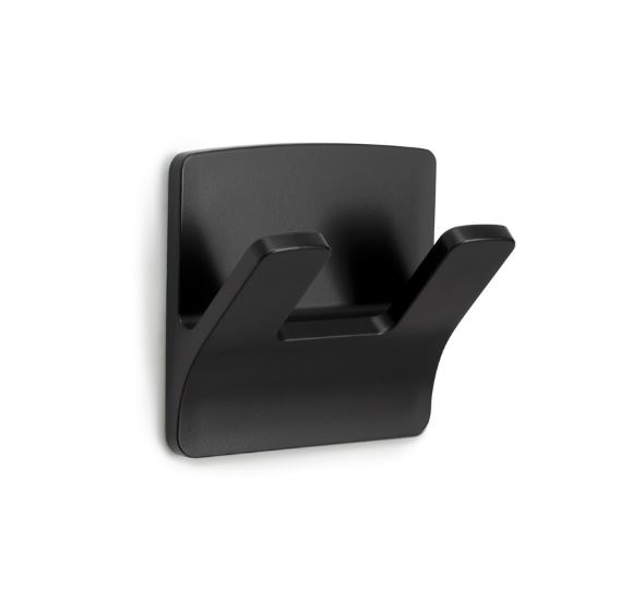 Colgador adhesivo resistente al agua rama doble negro mate 60 x 65 x 32 mm.