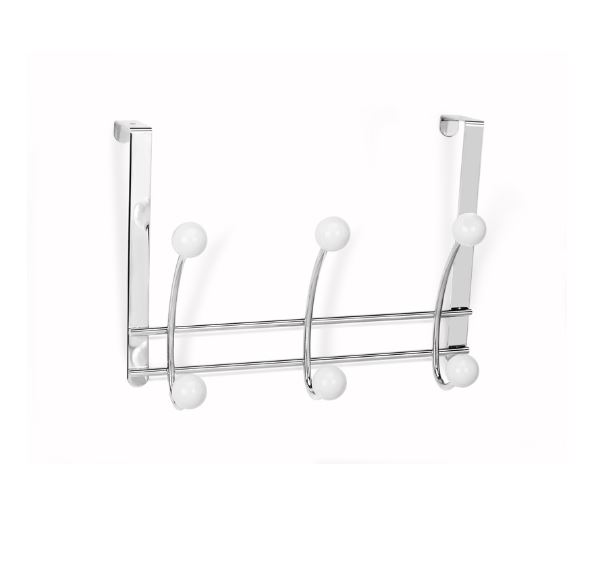 Colgador sobrepuerta blanco 3 ganchos dobles 197 x 270 x 110 mm.