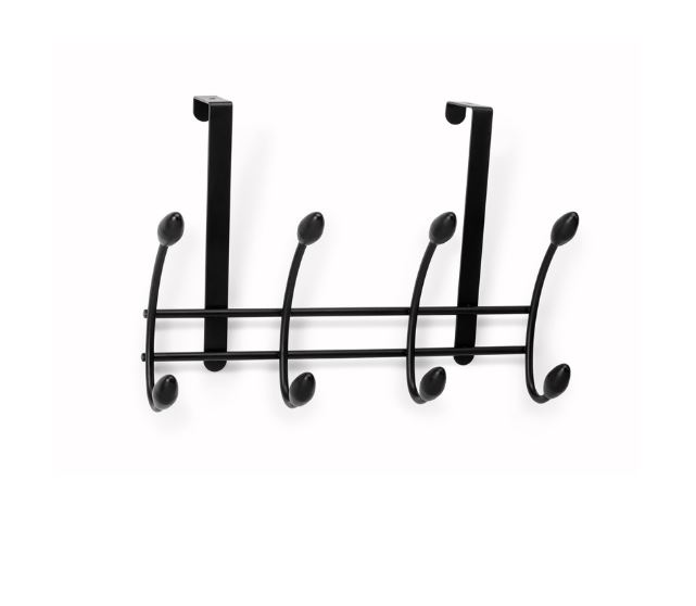 Colgador sobrepuerta negro 4 ganchos dobles 208 x 306 x 109 mm.