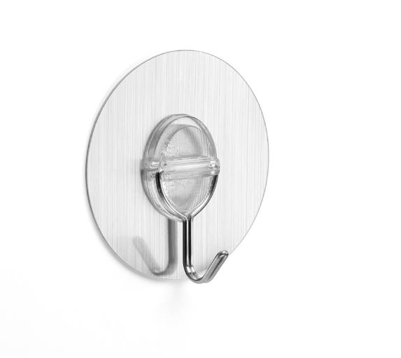 Colgador adherente reutilizable acero inox. gancho móvil Ø65 x 20 mm.