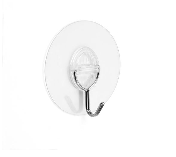 Colgador adherente reutilizable transparente gancho móvil Ø65 x 20 mm.