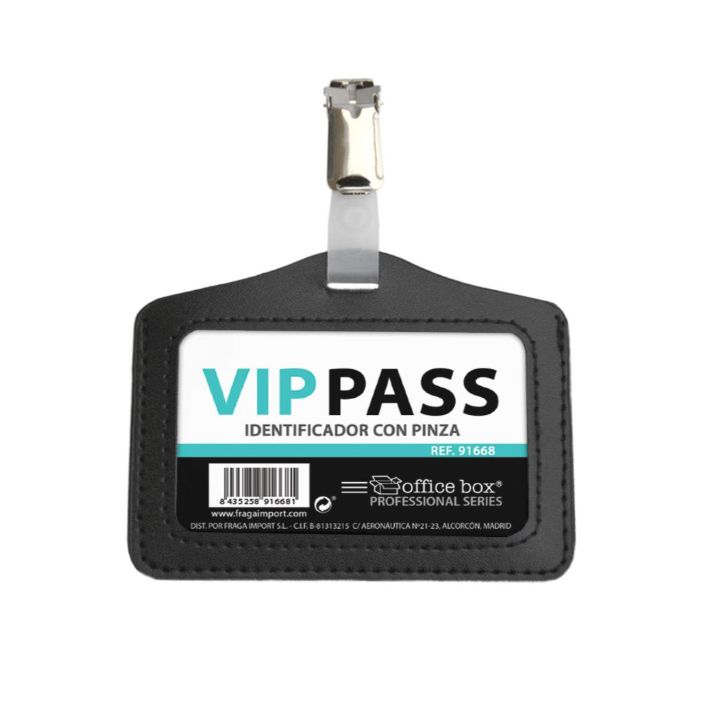 Identificador Piel Horizontal Negro 110x71mm. con Pinza