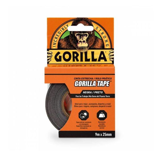 Cinta Americana Gorilla Estrecha Negra 25mm x 9 metros