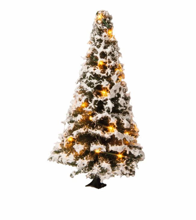 Árbol de Navidad Iluminado, Nevado, 20 Leds, 8 cm. alto