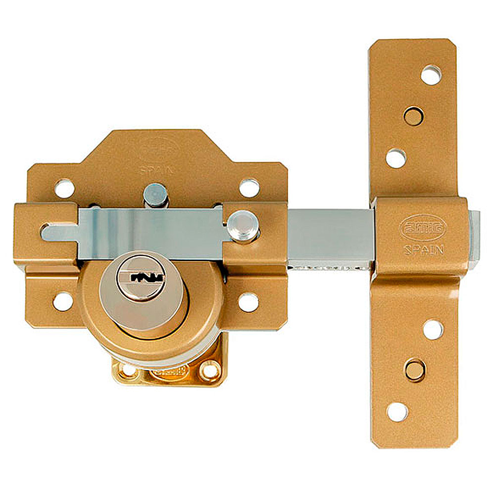 Cerrojo de sobreponer con cilindro redondo 90x154mm. Alta seguridad. Acero martelé - Mod 4PLUS