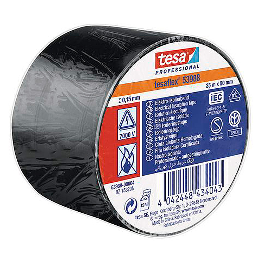 Cinta Aislante Tesaflex 25 m x 50 mm Negro