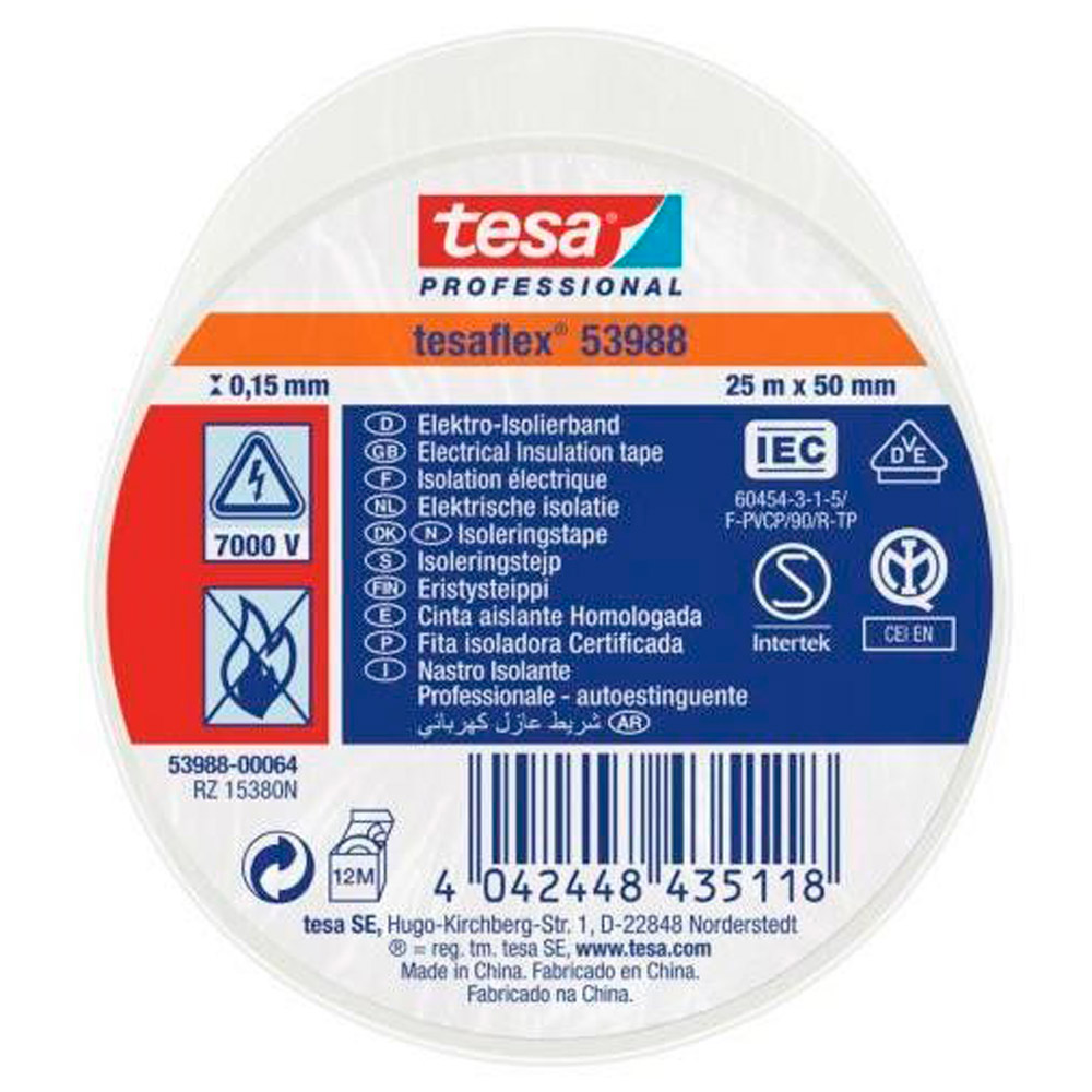 Cinta Aislante Tesaflex 25 m x 50 mm Blanco