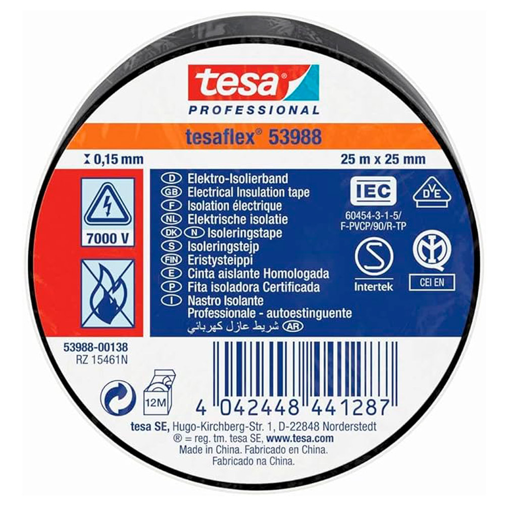 Cinta Aislante Tesaflex 25 m x 25 mm Negro