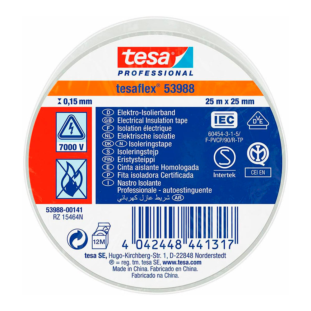 Cinta Aislante Tesaflex 25 m x25 mm Blanco