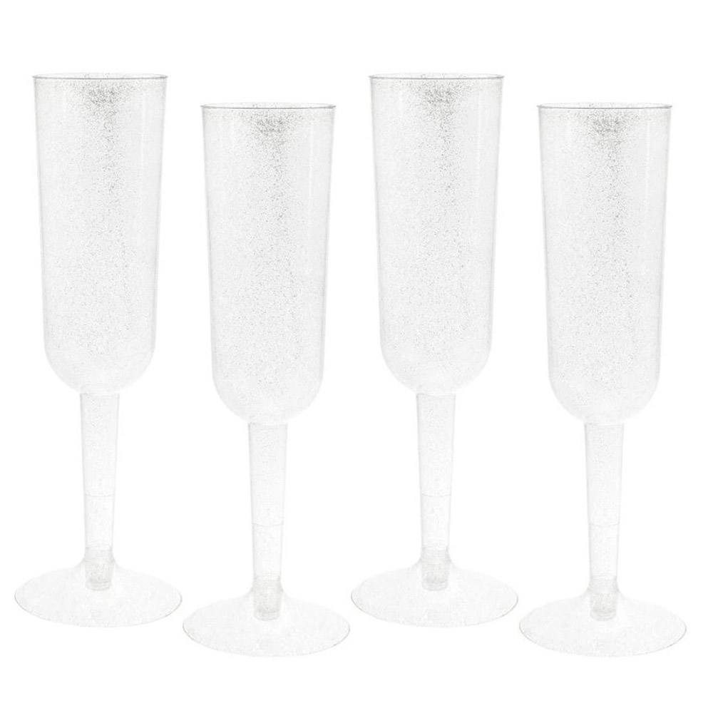 Copas Champán Plástico Purpurina Plateada 4u