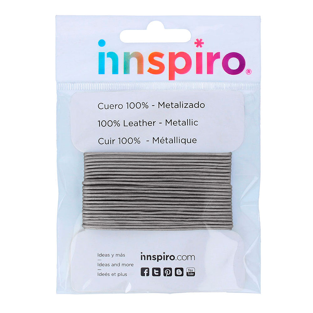 Cordón Cuero Metálico Plateado 2mm. 5m. 240801