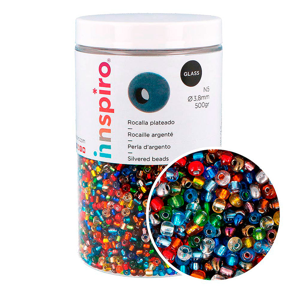 Bote Cuentas Vidrio 5 Multic. Diamantado 5mm. 500gr. Aprox. MIX-N-5