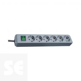 Regleta Eco-Line con interruptor 6 tomas gris plata 1,5m H05VV-F 3G1,5