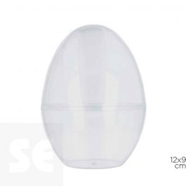 Huevo plástico transparente con base 2 partes 12cm.