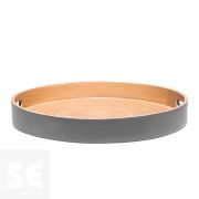 Bandeja Redonda Bambú Natural Gris Mate
