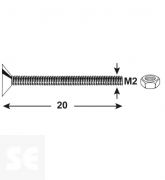 Tornillo Cabeza cónica M2x20mm. Din 7046 (20 piezas)