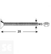 Tornillo Cabeza cónica M3x25 A2 Ph Din 7046 (16 piezas)