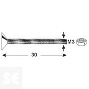 Tornillo Cabeza cónica M3x30mm. A2 Ph Din 7046 (12 piezas)