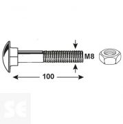Tornillo Carrocero M8x100mm. Din 603 (8 piezas)